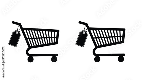 Two shopping carts with price tags a striking black silhouette
