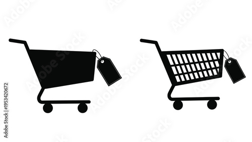 Two shopping carts with price tags a bold graphic silhouette
