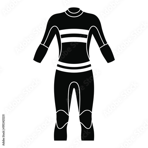 Black and white wetsuit for surfing or scuba diving gear icon