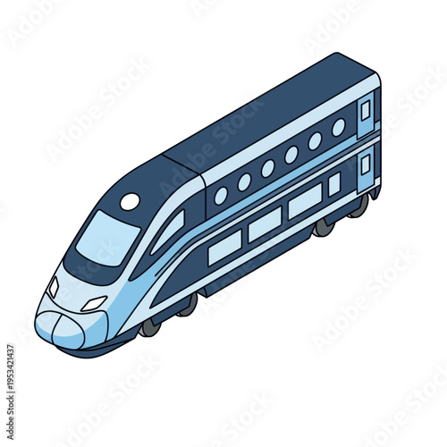 Modern Blue Train Illustration on White.