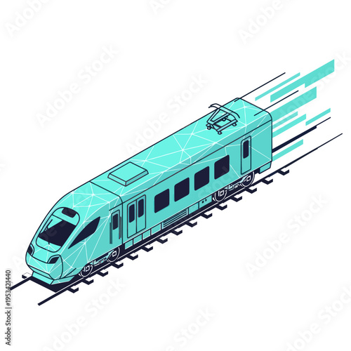 Turquoise Train Moving on Railway Tracks.
