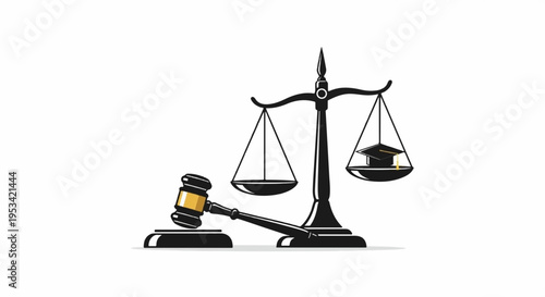 Law and justice symbols balance scales and judge gavel on white background representing fairness and legal system