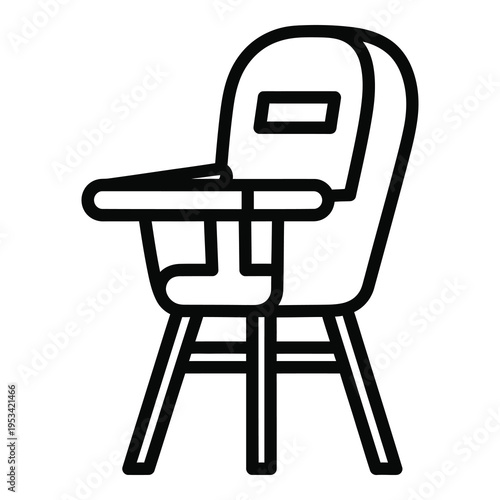 Line art illustration of a baby high chair for feeding toddlers at home icon