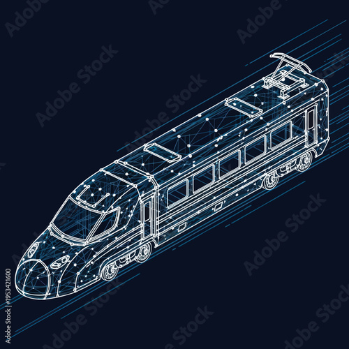 Modern Electric Tram Wireframe Design Concept.