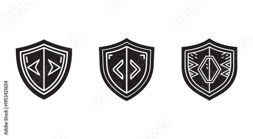 Shield icons with coding symbols  security and protection concepts  coding shield logos  programming symbols