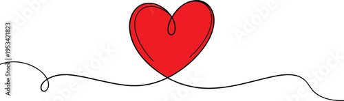 Red heart shape connected by black line on white background love romance
