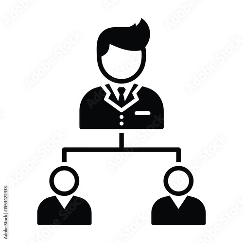 Business organization chart with a manager and two team members in a simple line style icon