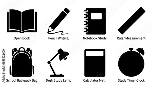 School Supplies Icons – Study Tools and Academic Essentials