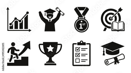 Education Achievement Icons – Success, Goals, and Academic Progress