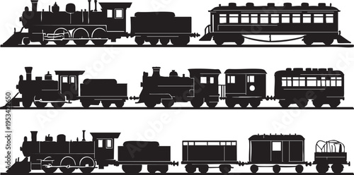Train silhouette vector: steam engine, passenger & cargo cars - free download eps