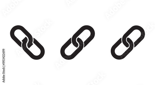 Three black chain links on white background  isolated chain links for design and industrial concepts