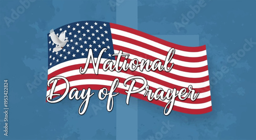 National day of prayer usa american flag dove symbol blue background