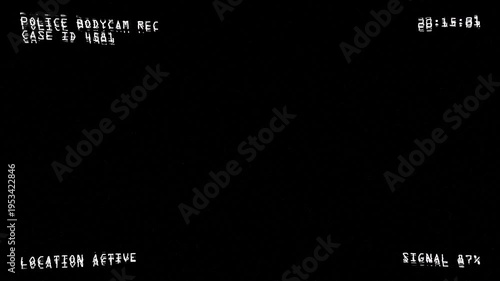 Crime Documentary Recording Screen with Heavy Analog Distortion, Signal Dropouts and Corrupted Case Data Overlay