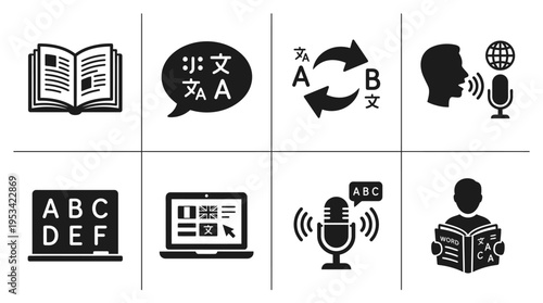 Language Learning Icons – Translation, Vocabulary, and Education Tools