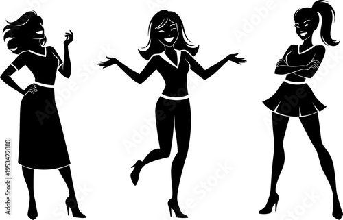 Three cheerleaders in different poses isolated on white background