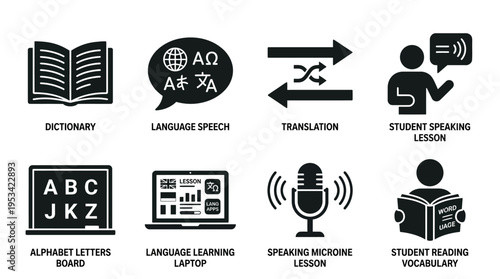 Language Learning Icons – Translation, Vocabulary, and Education Tools