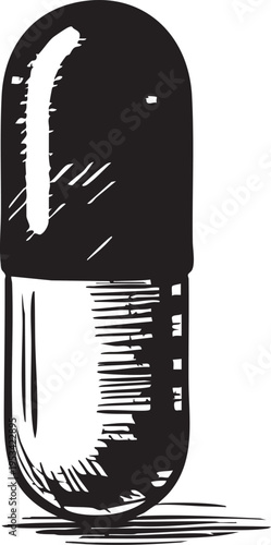 Pill illustration vector: black and white capsule graphic eps silhouette