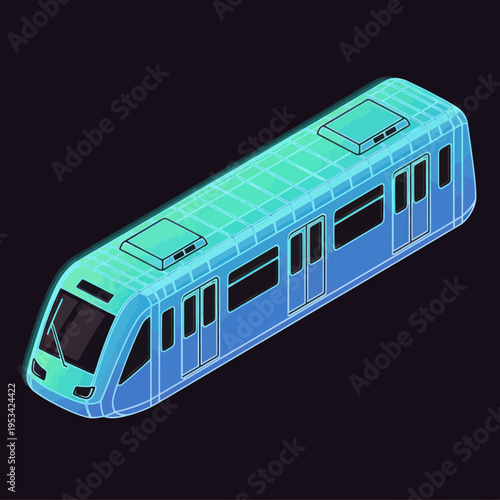Modern Train with Neon Lights Illustration.