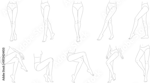 set of female legs in different poses and positions for drawing reference
