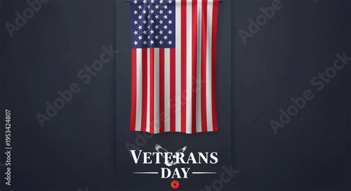 Veterans day american flag illustration on dark background with patriotic text
