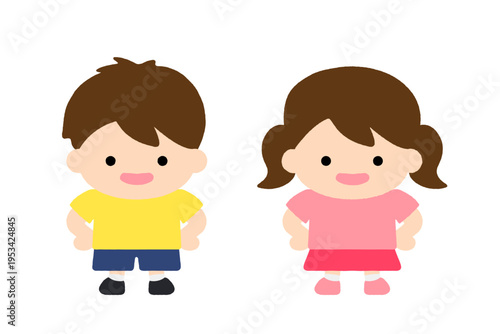 かわいい子供の男の子と女の子セット 幼稚園 保育園 体操服 園児 キャラクター イラスト