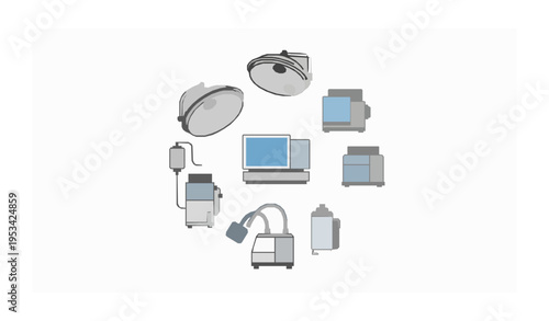 Operating room medical equipment outline icon collection with surgical technology and sterile tools vector set
