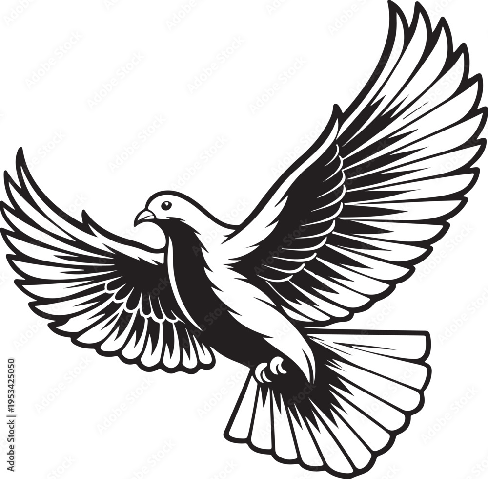 Obraz premium Premium Black Silhouette Flying Dove Vector Peace Spiritual Symbol Minimal Isolated Design for Religious Events Branding and Memorial Use