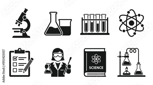 Science Laboratory Icons for Research, Chemistry, and Education