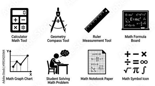 Mathematics Icons for Tools, Formulas, and Educational Learning
