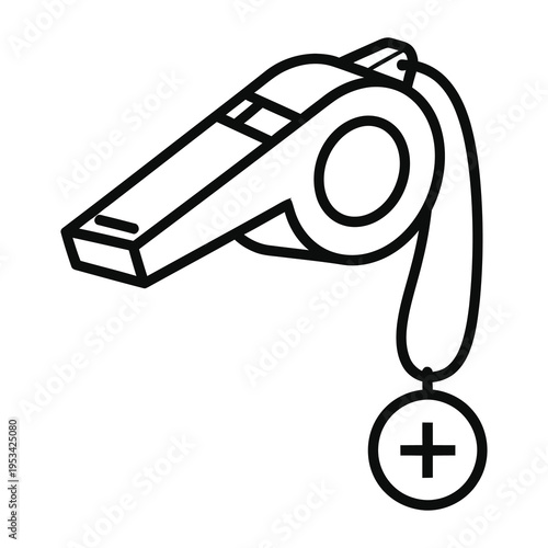 Referee whistle with a plus sign on a lanyard isolated on transparent background icon