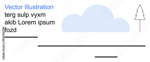 Nature designs, minimalism, tranquil concepts, education, backgrounds, and graphic design. A tree, cloud and horizontal lines in a minimalist layout. Nature designs and minimalism concept