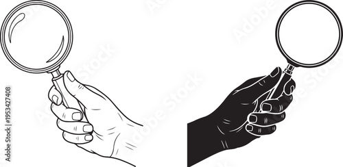 hands holding magnifying glasses one in silhouette symbolizing contrast.