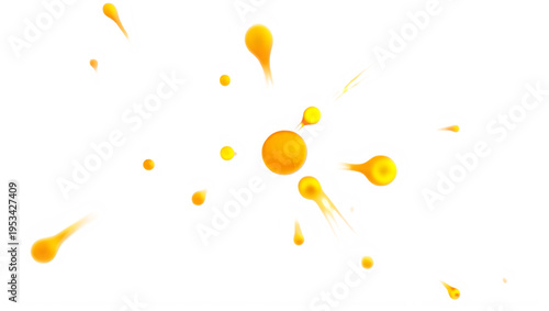 Yellow liquid splashes and droplets flying through air isolated on white background transparent background