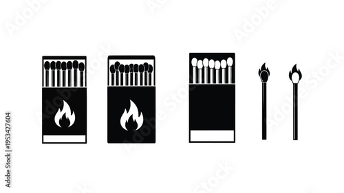 Matches and flames depicted in a minimalist black silhouette