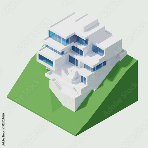 Modern White 3D House Model Architecture.