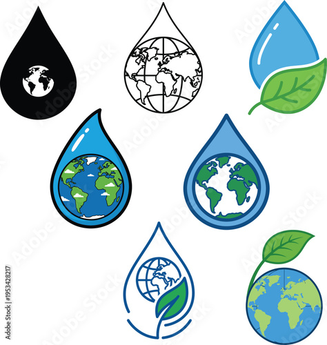 Sustainable Water Conservation and Earth Protection A Collection of Eco-Friendly Water Drop Icons for World Water Day Awareness Campaigns and Environmental Initiatives