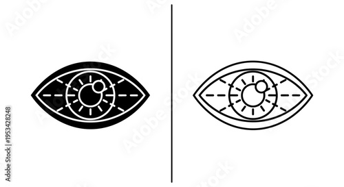 A stylized representation of a human eye, depicting both the iris and pupil, shown in solid and outline forms.