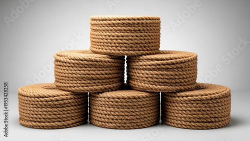 Coiled rope coils stacked in a pyramid formation