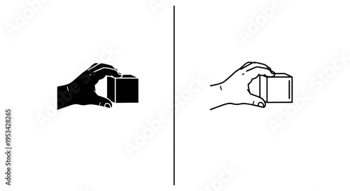 A simple black and white icon depicting a hand grasping a rectangular block or object.