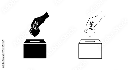 A symbolic hand places a heart into a donation box, representing charity and giving.