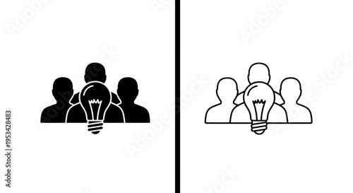 A group of individuals gathered around a lightbulb, representing collective ideas and teamwork.