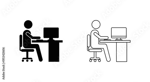 A person sitting at a desk and working diligently on a desktop computer.