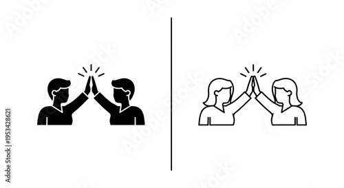 Two generic figures celebrating success or teamwork with a vibrant high five gesture.