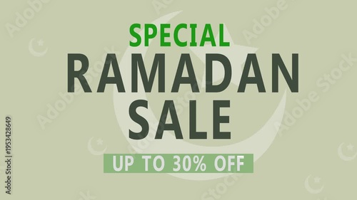 Ramadan Sale Promotion Business Discount Background. special Ramadan sale up to 30% off text loop animation. promoting a special offer during the holy month.