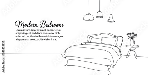 Modern Minimalist Bedroom Vector Illustration with Pendant Lighting