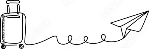 Travel journey with suitcase and paper airplane flat design vector illustration