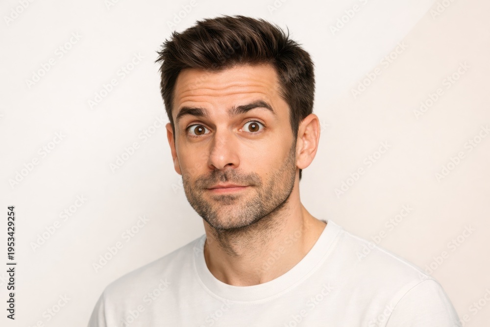 Fototapeta premium Man with wide eyes and slightly open mouth showing surprise or disbelief