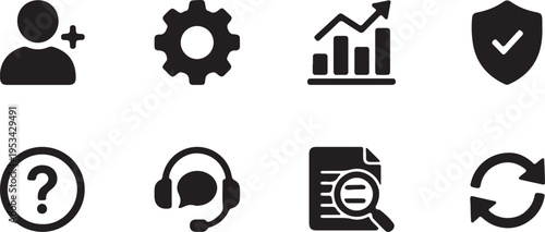 Icons for user management settings analytics help support and refresh