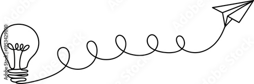 light bulb idea with paper airplane taking off vector illustration