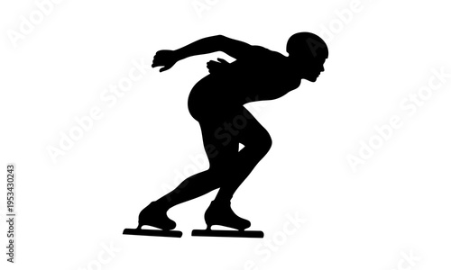 Silhouette of a professional speed skater in motion on ice rink